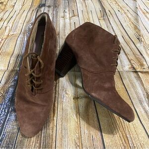 Isaac Mizrahi Live! Womens Size 8 Brown Suede Heeled Lace Up Booties